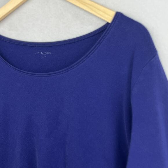 EILEEN FISHER Top 2X Plus Cotton Interlock Jersey Scoop Neck 3/4 Sleeve Blue - Picture 6 of 13